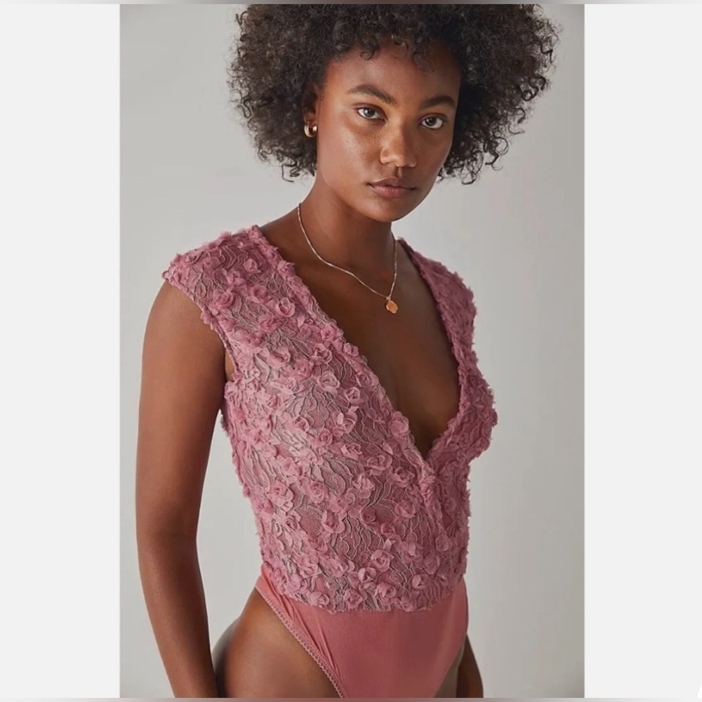 NWOT Free People Too Hot to Handle Pink Floral Bodysuit
